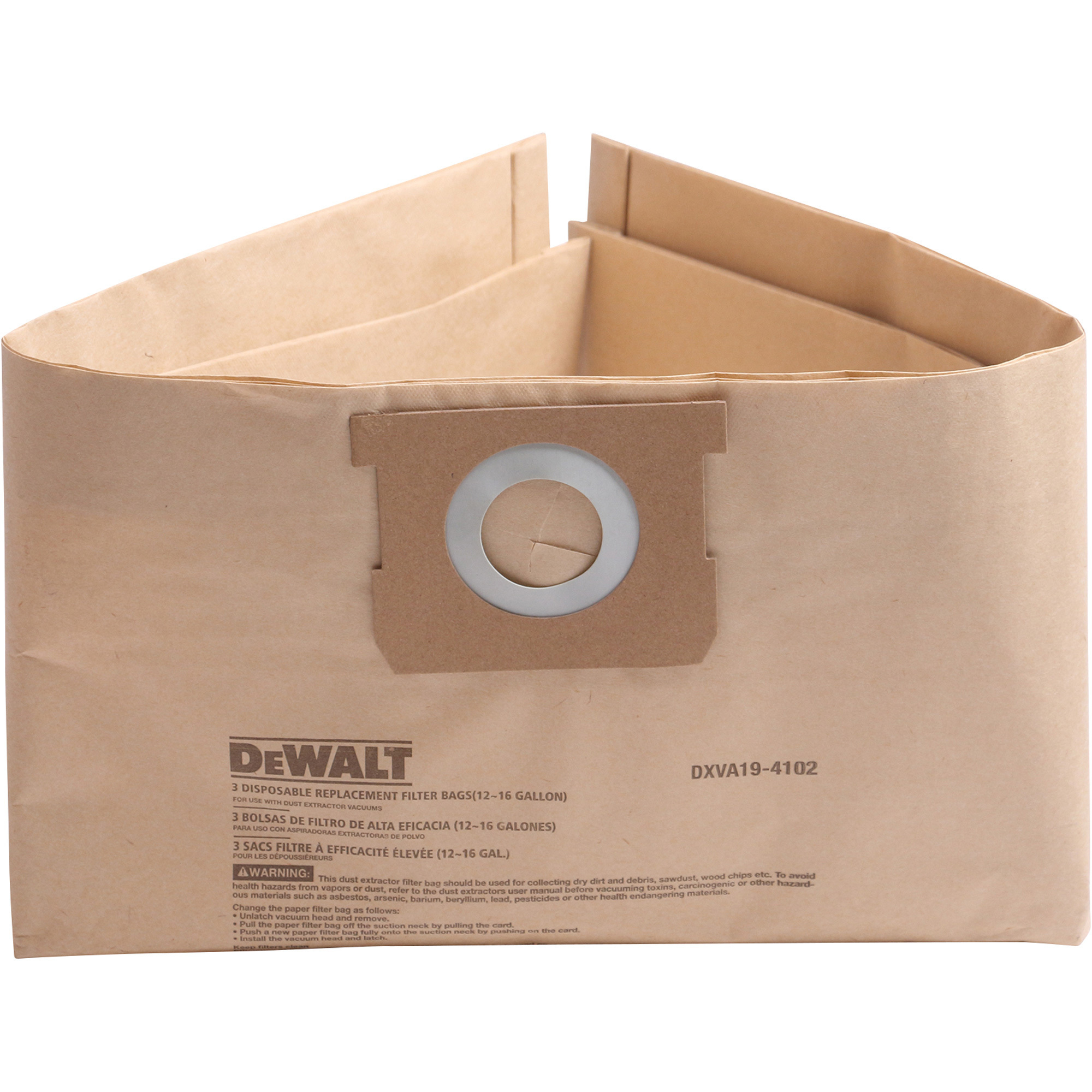 DEWALT GUARANTEED TOUGH 12-16-Gallon Disposable Filter Vacuum Bag, 3-Pk., Model# DXVA19-4102